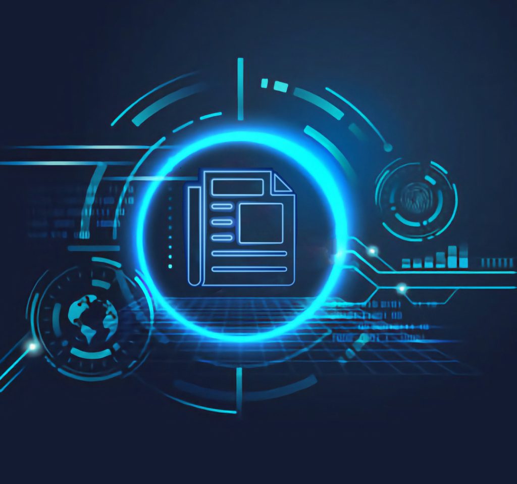 Newsletters_Dar_MainGraphic Data security concept design for personal privacy, data protection, and cyber security. Padlock with Keyhole icon on blue background.